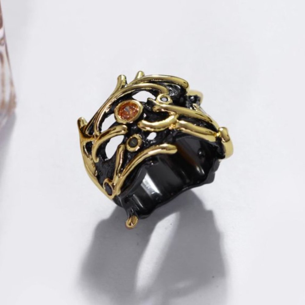 NEW Italian Jewelry Black Gold Ring - Picture 9 of 11